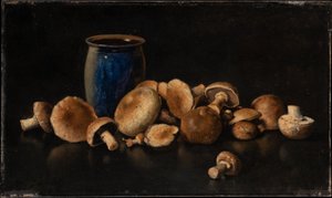 Naturaleza muerta con jarrón azul y setas de Otto Scholderer