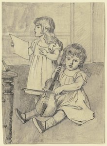 Dos niños tocando música de Otto Scholderer