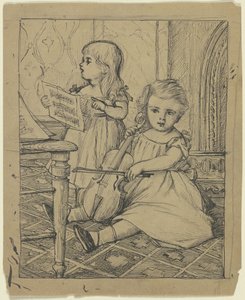 Dos niños tocando música de Otto Scholderer