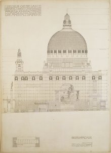 Boceto de la iglesia de Steinhof, el hospital central de Viena para enfermos mentales ... de Otto Wagner