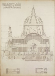 Proyección vertical de la iglesia de Steinhof, el hospital central de Viena para enfermos mentales ... de Otto Wagner