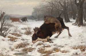 Una vaca es atacada por lobos. de Otto von Thoren