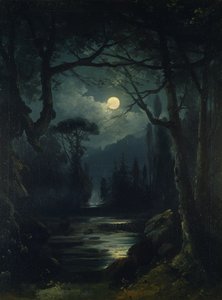 Escena de bosque a la luz de la luna de Ottoman School