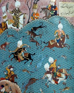 Escena de caza en presencia del Sultán Murad II (Murat) (1404-1451). Miniatura del siglo XVII. Estambul, Biblioteca del Museo Topkapi Sarayi de Ottoman School
