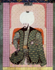 Imperio Otomano: Retrato del Sultán Otomano Bajazed II el Justo (1447-1512). Miniatura del manuscrito “Zubdat al Tawarikh” (Ms. 1973, folio 62a) por el historiador Seyid Loqid Ashuri