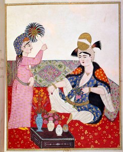 Imperio Otomano: representación de un sultán y su sirvienta de Ottoman School