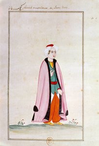 Arte otomano: un joven turco. Impresión de un manuscrito de Ottoman School
