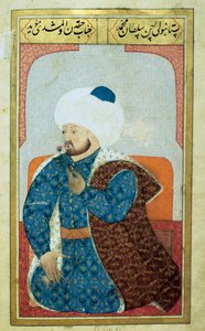Retrato del Sultán del Imperio Otomano Mehmed II (1430-1481). Miniatura del manuscrito 