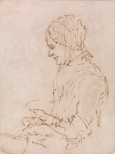 Estudio de la madre del artista cosiendo de Ozias Humphry