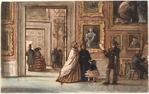 Interior con visitantes en el Palazzo Pitti en Florencia de P.C. Skovgaard