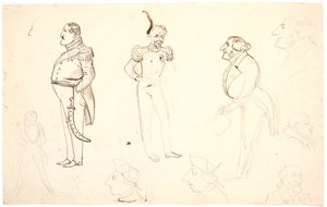 Caricatura de Federico VII y otros, incluyendo a Grundtvig, probablemente Orla Lehmann y otros de P.C. Skovgaard