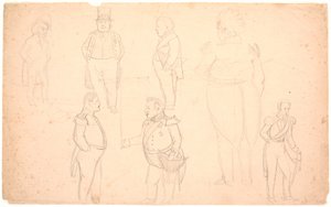 Caricatura de A.S. Ørsted, Federico VII, Cristián VIII y probablemente Federico VI de P.C. Skovgaard