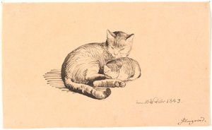 Gato acostado con su cría de P.C. Skovgaard
