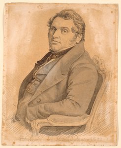Retrato de un hombre corpulento sentado, medio cuerpo, tres cuartos de perfil hacia la izquierda de P.C. Skovgaard