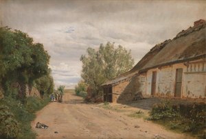 Las afueras del pueblo de Vejby. Al borde del camino, el pintor J.Th. Lundbye dibujando de P.C. Skovgaard