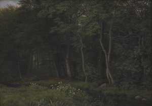 Crepúsculo en un bosque cerca de la Mansión Iselingen, Zelanda de P.C. Skovgaard