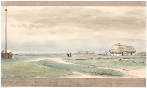 Vista desde el patio del cónsul Axelsen hasta la rada, donde están los barcos de Læsø de P.C. Skovgaard