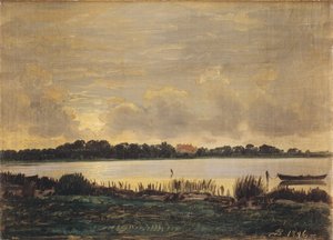 Vista a través del fiordo de Præstø hacia la mansión de Nysø de P.C. Skovgaard