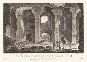 Vista de las ruinas de una de las escaleras del anfiteatro de Capua
