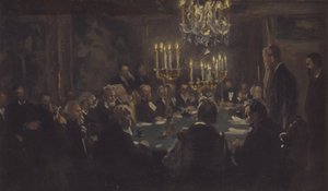 Boceto de composición para "Una reunión en la Sociedad de Ciencias" en la Sociedad de Ciencias de Peder Severin Krøyer