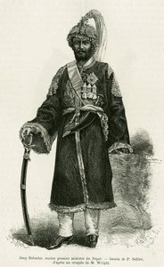 Jang Bahadur (1816-1877), Primer Ministro de Nepal. Grabado por P. Sellier para ilustrar la historia 