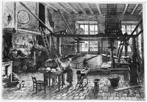 El taller del tejedor en Lyon, ilustración de 