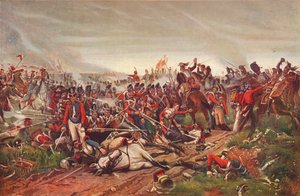 Coraceros franceses cargando contra un cuadro de infantería británica en la Batalla de Waterloo, 1815 de P Jazet