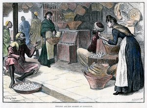 Mercado de aves y huevos en Gibraltar, c1880