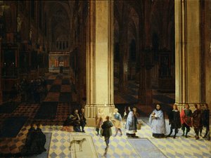 Interior de la catedral de Amberes de noche, mediados del siglo XVII (óleo sobre tabla) de P. the Elder & P. the Younger (1620 75) Neeffs