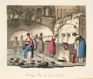 Lugar de lavado en Torre del Greco, de Italian Scenery, representando las costumbres, usos y diversiones de los diferentes estados de Italia, pub. 1806 de P. van (after) Lerberghi