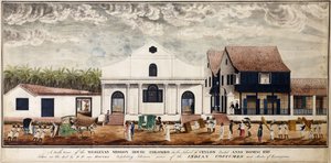 Vista sur de la Casa de la Misión Wesleyana, Colombo en la Isla de Ceilán, erigida Anno Domini 1816, c.1816 (acuarela)