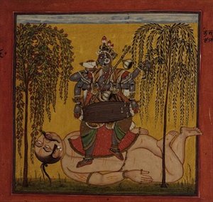 Bhadrakali, de un texto tántrico, Basohli, Himachal Pradesh de Pahari School