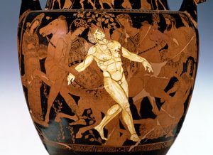 Crátera de volutas de figuras rojas áticas que representa la muerte del gigante de bronce, Talos (detalle) de Painter Talos