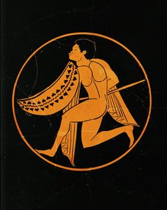 Guerrero negro. Medallón central de una copa con figuras rojas, de Poggio Sommavilla, Etruria. 510-500 A.C. ... de Painter of London