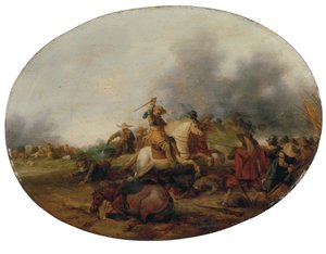Escaramuza de caballería con un caballo caído, 1637 de Palamedes Palamedesz