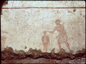 Escena de bautismo, siglo III (fresco) de Paleo Christian