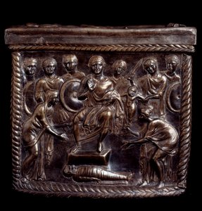 Arte paleocristiano: Caja relicario de plata conocida como Capsella de San Nazaro (relicario de plata de San Nazaro) - 370-397 d.C. Milán, Tesoro del Duomo, Italia de Paleo Christian