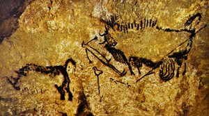 Bisonte herido, hombre herido y rinoceronte lanudo, Lascaux (pintura rupestre)