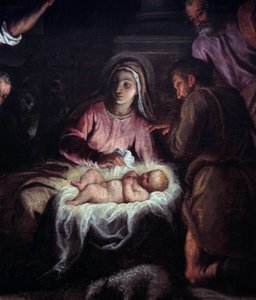 La Adoración de los Pastores (detalle) de una pintura de Palma Giovane (1544-1628). Siglo XVII Ginebra, Museo de Arte e Historia de Palma Il Giovane