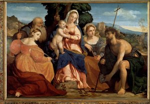 Virgen con niño con Santa Catalina y San Celestino (izquierda) y Juan el Bautista y Bárbara (derecha)