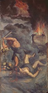 Interior de la puerta del panel del órgano que representa a Caín y Abel, 1600 de Palma Il Giovane