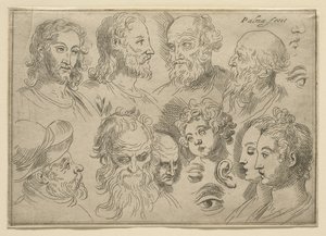 Placa de boceto con diez cabezas, 1636 de Palma Il Giovane