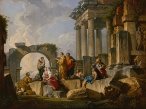 El Sermón de San Pablo entre las ruinas, 1744 de Pannini