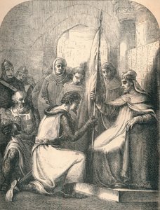 Hugo de Vermandois recibiendo una bandera consagrada del Papa Urbano de Paolo Priolo