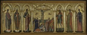 San Estratónico, San Hermóleo, San Mateo, San Cristóbal, Santa Tecla y San Abundio, Políptico de la Crucifixión con Santos de Paolo Veneziano