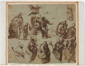 Varios bocetos de la Virgen y el Niño (recto) de Paolo Veronese