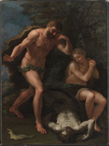Adán y Eva lamentándose sobre el cuerpo de Abel de Paolo de Matteis