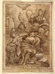 Dibujo, Iglesia triunfante sobre la falsedad, ca. 1700