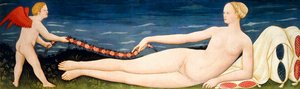 Venus sobre Almohadas sosteniendo una Guirnalda de Flores con un Putto de Paolo di Stefano Badaloni Schiavo