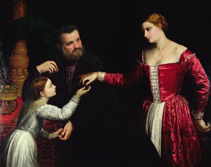 Una dama y un caballero con su hija de Paris Bordone